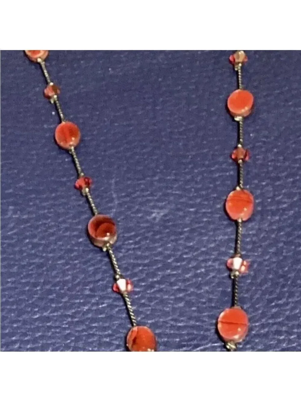 VTG DABBY REID Designer Signed Red Abalone Swarovski Crystal Necklace 18” Ext